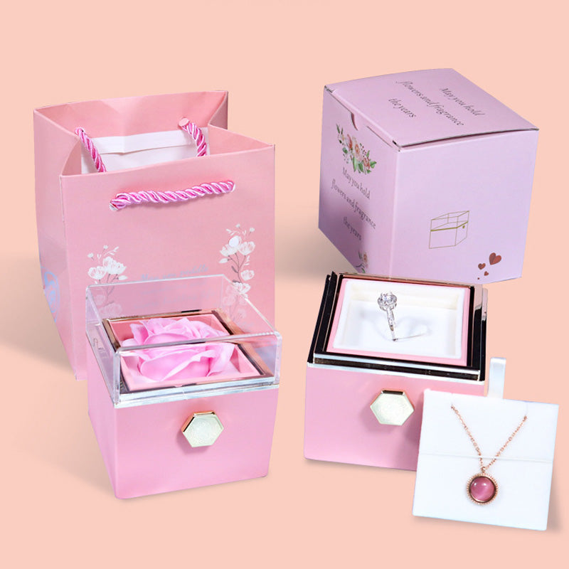Rotating Soap Flower Rose Gift Box – Valentine’s Day Jewelry Packaging