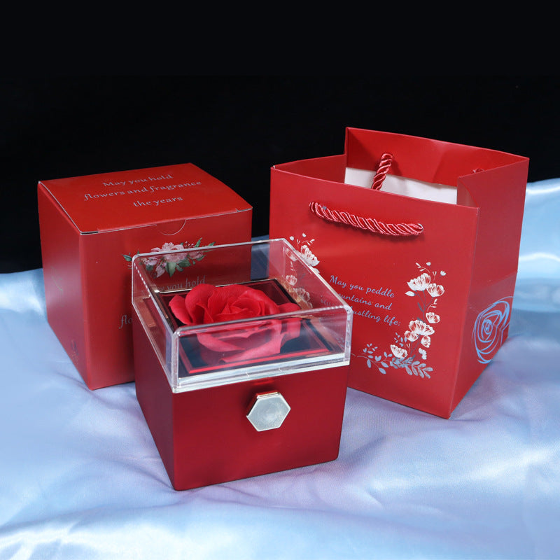Rotating Soap Flower Rose Gift Box – Valentine’s Day Jewelry Packaging