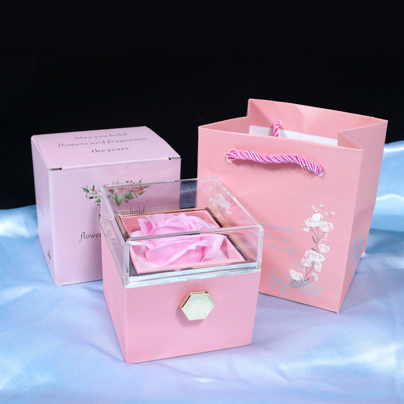 Rotating Soap Flower Rose Gift Box – Valentine’s Day Jewelry Packaging